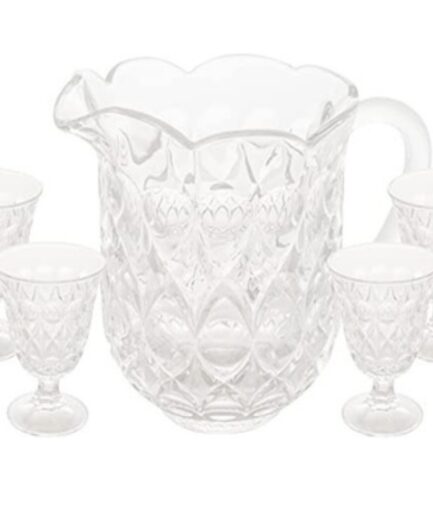 Jogo de jarra e 6 taças em cristal