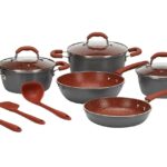 Jogo de 5 panelas revestimento cerâmico + 3 utensílios