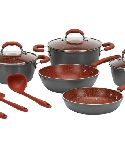 Jogo de 5 panelas revestimento cerâmico + 3 utensílios