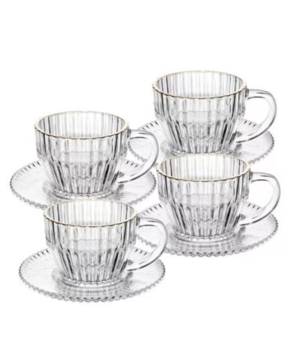 Jogo 4 xicaras de chá com pires borda gold