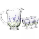 Jogo de jarra e 6 taças lavanda