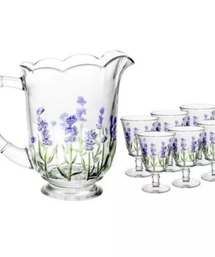 Jogo de jarra e 6 taças lavanda